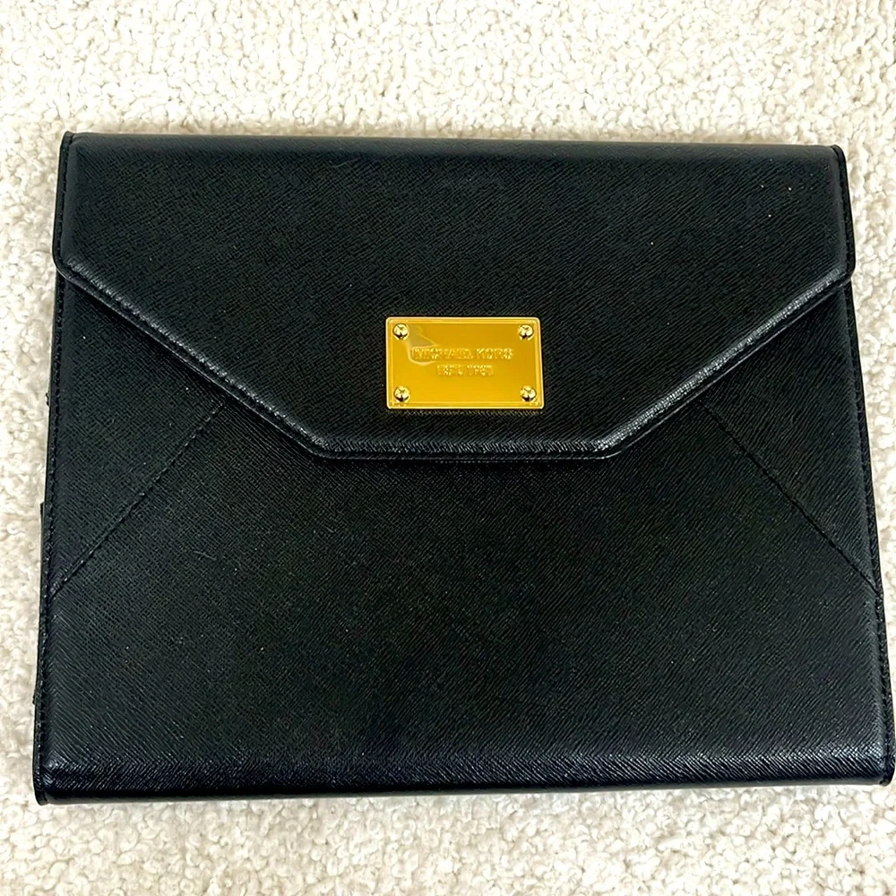 Michael Kors Tablet Case Black with card slots and pen holder.